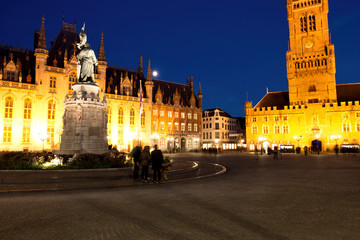 Fototapeta na wymiar Grote Markt Square in Medieval City Brugge at Dusk, Belgium