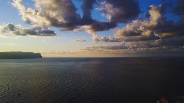seascape. camera flies over the sea and rocks , video from the drone, flight over the sea