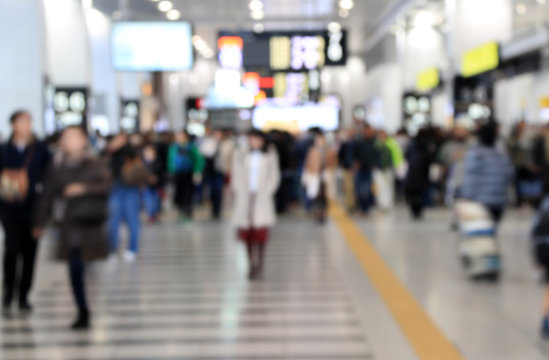 Blur style of many people in the train station at japan. Abstract Background Blurred Image, People hurry at the railway.