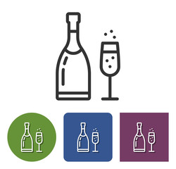 Line icon of champagne in different variants