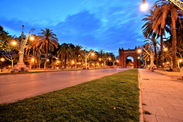 Arc de Triomphe in Parc de la Ciutadella at dusk, Barcelona
