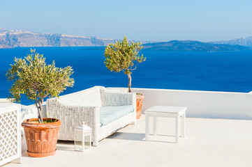 Fototapeta na wymiar White architecture on Santorini island, Greece