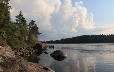 Beautiful lake and clouds in Karelia.Russia.