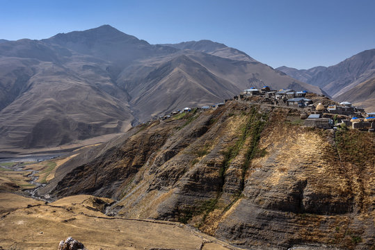 Azerbaijan, Greater Caucasus, Khinalug ( Xinaliq ): Old ancient village on hilltop of beautiful Caucasian mountains in the north of Azerbaijan near Quba