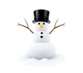 Snowman isolated on white background, 3D rendering