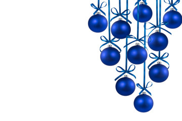 Christmas blue balls with ribbons isolated on the white background