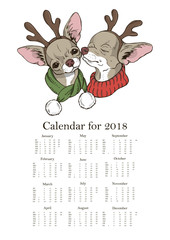 calendar two cute dogs in Christmas costumes