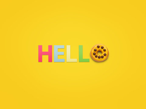 Greeting made with letters on yellow