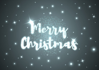 Fototapeta na wymiar Merry Christmas. Shining Christmas ball and text on dark background. Vector illustration