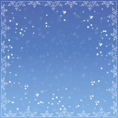 Vector Christmas illustration. Christmas frame made of snowflakes on a blue background with a simulation of falling snow.