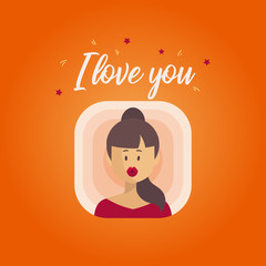 The girl sends a kiss. Valentine's Day