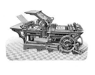 Hugo Koch printing press machine for printing and publishing production, XIX century illustration