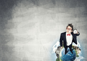 Comic businessman in red glasses