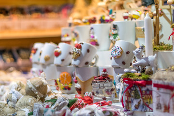 Souvenir cups being sold at the Sibiu Christmas market on 17 November 2017