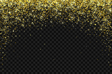 Gold falling particles arch shape on dark backround. Vector