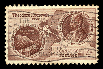 Panama Canal and portrait Theodore Roosevelt