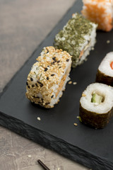 Set of sushi, traditional asian dishes.