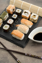 Set of sushi, traditional asian dishes.