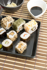 Set of sushi, traditional asian dishes.