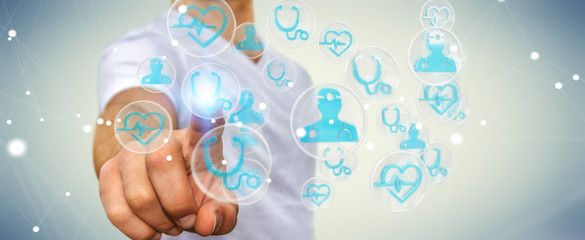 Businessman using modern medical interface 3D rendering