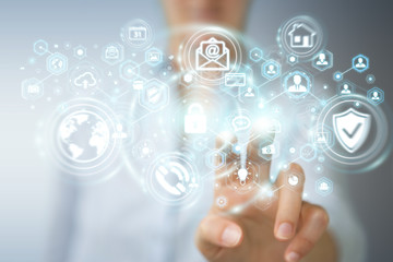 Businesswoman protecting her data personal information 3D rendering