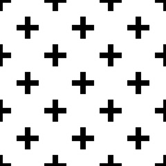 Fototapeta na wymiar Black Crosses on White, Seamless Pattern.