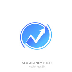 Logo of the seo agency. A growing schedule. Up arrow in a circle, for your company
