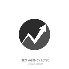 Logo of the seo agency. A growing schedule. Up arrow in a circle, for your company