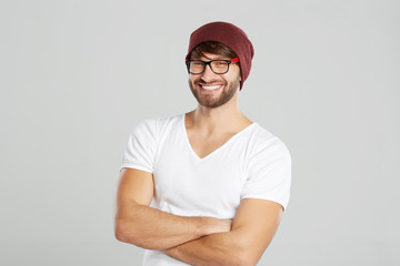 Handsome young man posing at studio