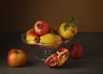 The atmosphere of a fading nature, pears in a vase, pomegranate №2