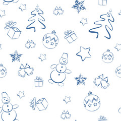 Christmas decorations doodle seamless pattern. Perfect for wallpaper, wrapping paper, pattern fills, winter greetings, web page background.