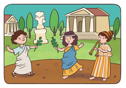 Древняя Греция. Праздник. детская иллюстрация