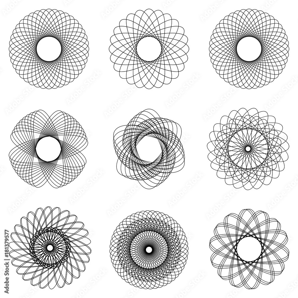 Poster Template hologram watermark, set circular pattern mandala, vector abstract circular pattern protection against forgery