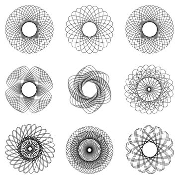 Template Hologram Watermark, Set Circular Pattern Mandala, Vector Abstract Circular Pattern Protection Against Forgery