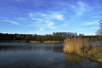 Winterlicher See mit blauen Himmel und Wolken, Wintry lake with blue sky and clouds