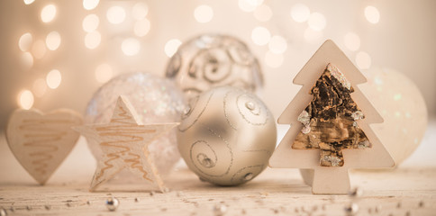 Diferent shaped silver christmas ornaments