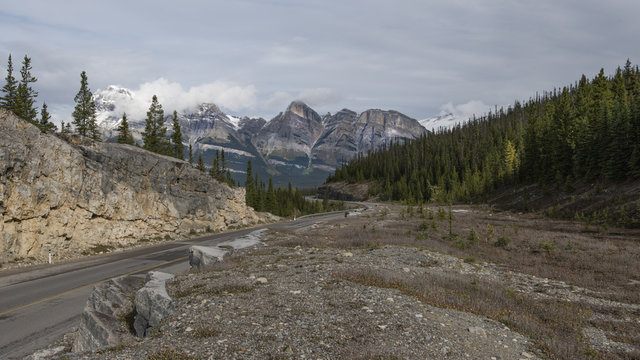 Rocky Mountains S-Curve on the Icefields Parkway in Banff National Park, Alberta, Canada