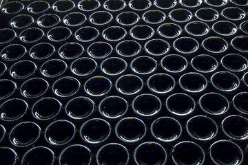 Bottles filled with wine stored in dark basements