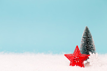 Christmas decor on the blue background.