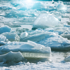 Ice on the water in sunny day on The Gulf of Finland