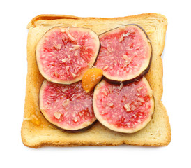 Delicious toast with fig, isolated on white