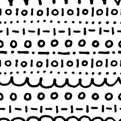 Black and white doodle seamless vector pattern. Regular scribbled print.