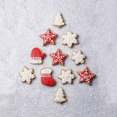 Red and White Christmas Cookies Forming Christmas Tree