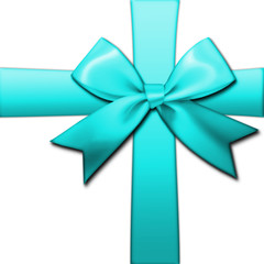 Stock Illustration - Shiny Present Gift Wrap, Blue Ribbon and Bow, 3D Illustration, White Background.