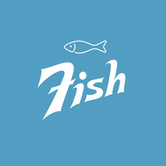 Fish vector inscription. Market store signboard. Handmade lettering