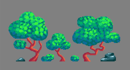 Pixel art game design elements.