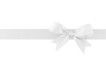 white ribbon with bow isolated on white background, simplicity decoration for add beauty to gift...