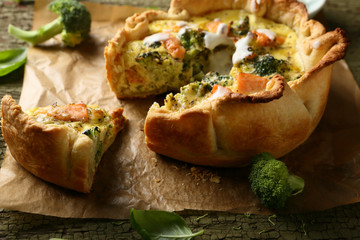 Hot salmon quiche slice