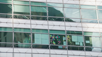 Window of corporate glass wall in city center