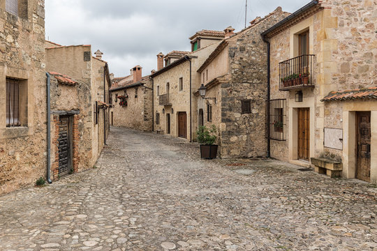 Typical street in the historical town of Pedraza. Segovia. Spain.